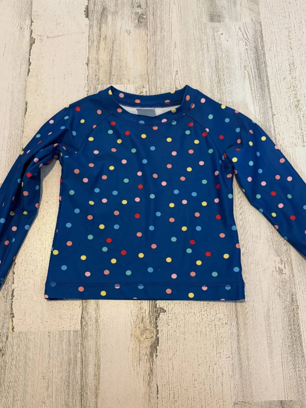 Hanna Andersson Little Girls Size 3 Swim Rash Guard Top Blue Polka Dot Long Slv